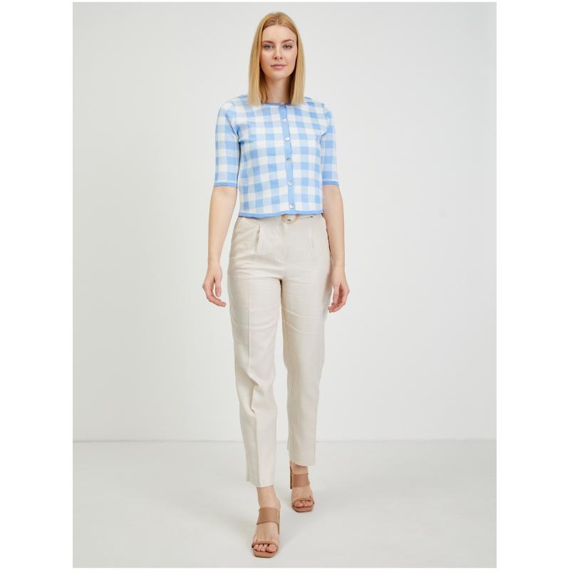 Světle modrý dámský kostkovaný kardigan