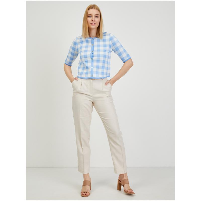 Světle modrý dámský kostkovaný kardigan