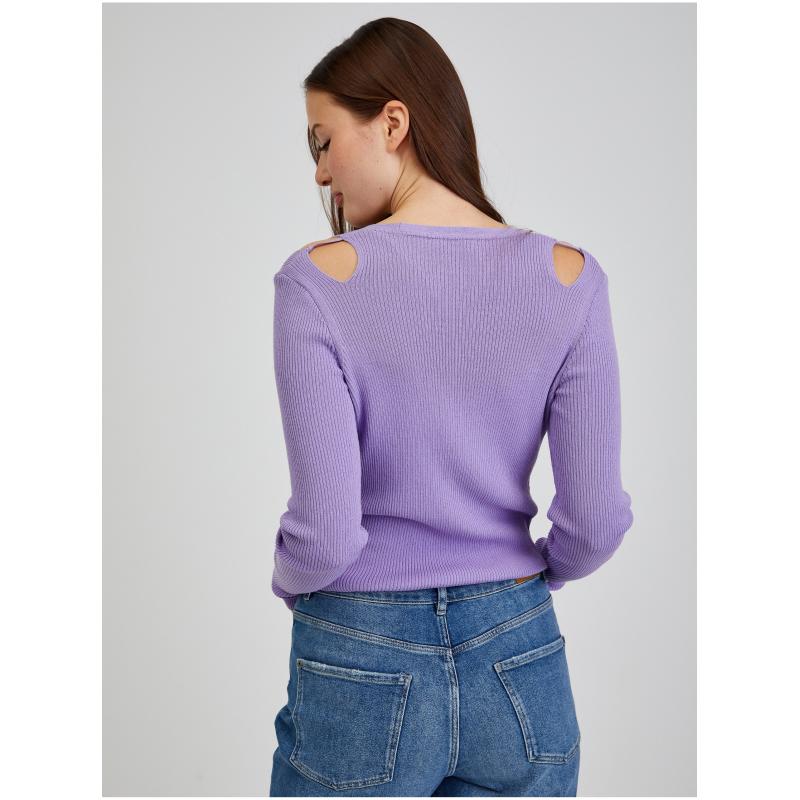 Fialový dámský kardigan s průstřihy