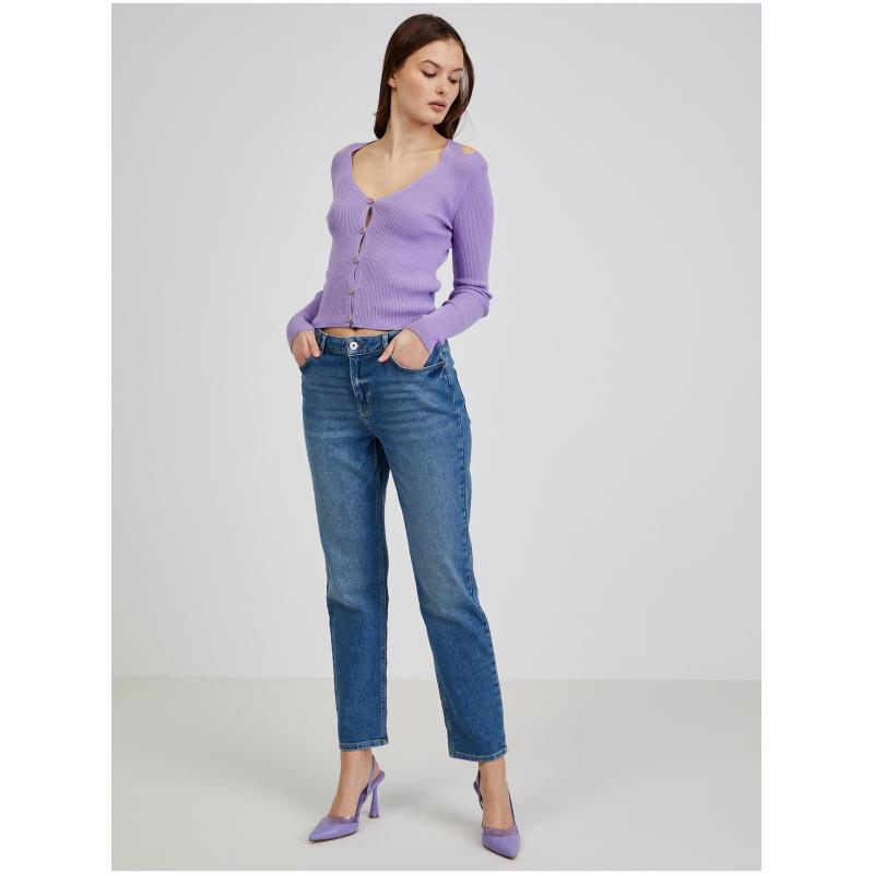 Fialový dámský kardigan s průstřihy