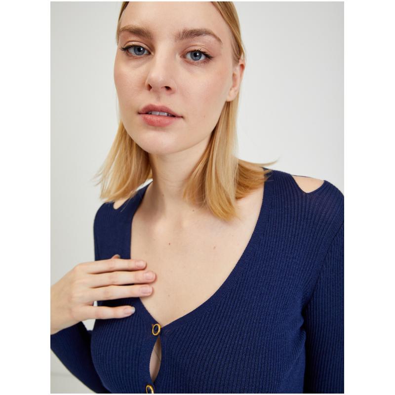 Tmavě modrý dámský kardigan s průstřihy