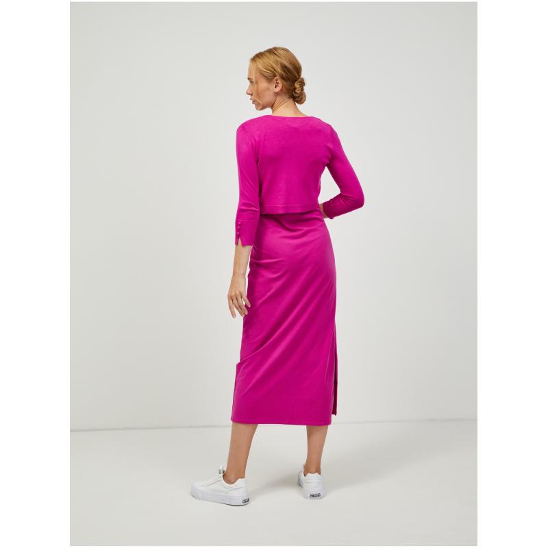 Tmavoružový krátky sveter s trojštvrťovými rukávmi