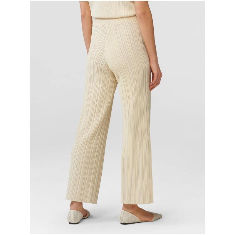 Béžové široké žebrované kalhoty