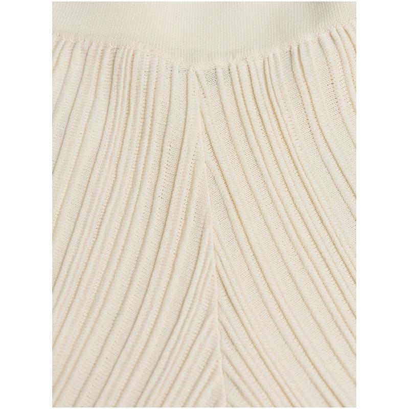 Béžové široké žebrované kalhoty