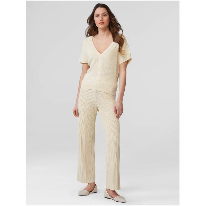 Béžové široké žebrované kalhoty