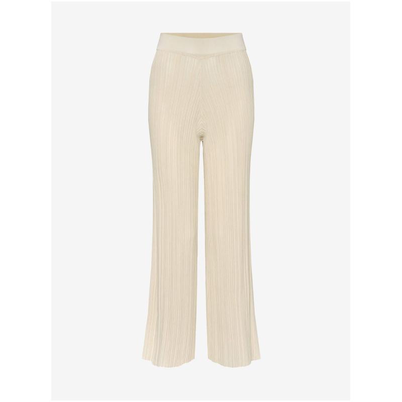 Béžové široké žebrované kalhoty
