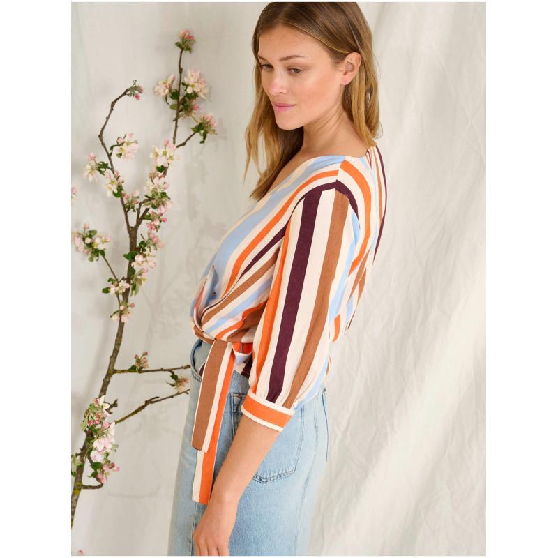 Kék és narancssárga csíkos, háromnegyedes ujjú blúz 34