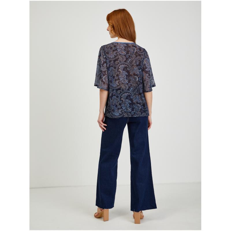 Tmavě modrá dámská vzorovaná halenka