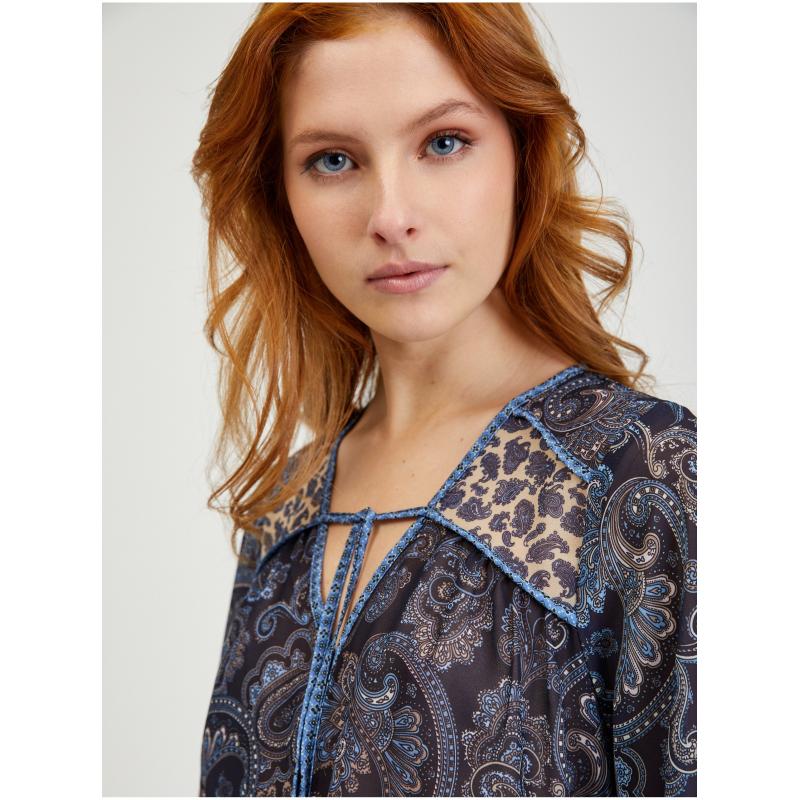 Tmavě modrá dámská vzorovaná halenka