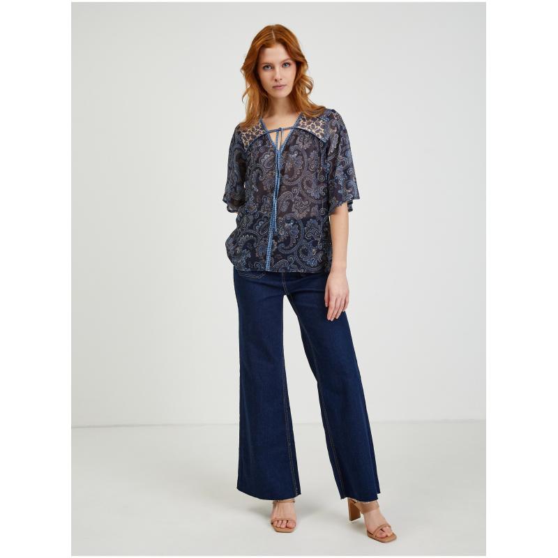 Tmavě modrá dámská vzorovaná halenka