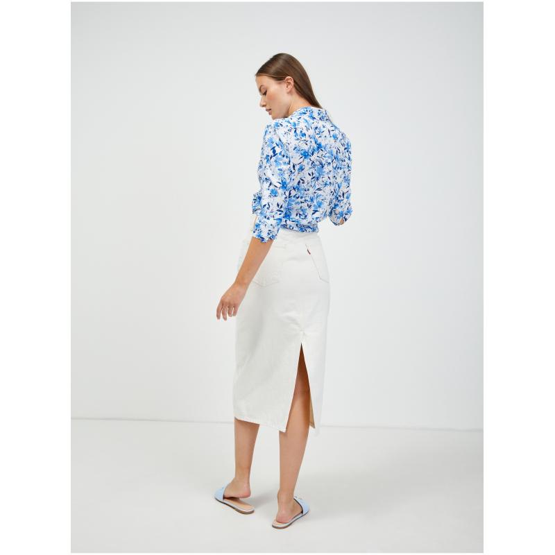 Bílo-modrá květovaná košile s uzlem