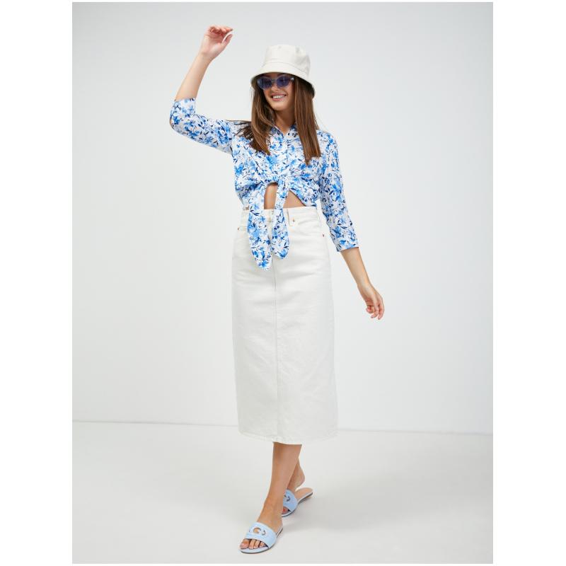 Bílo-modrá květovaná košile s uzlem