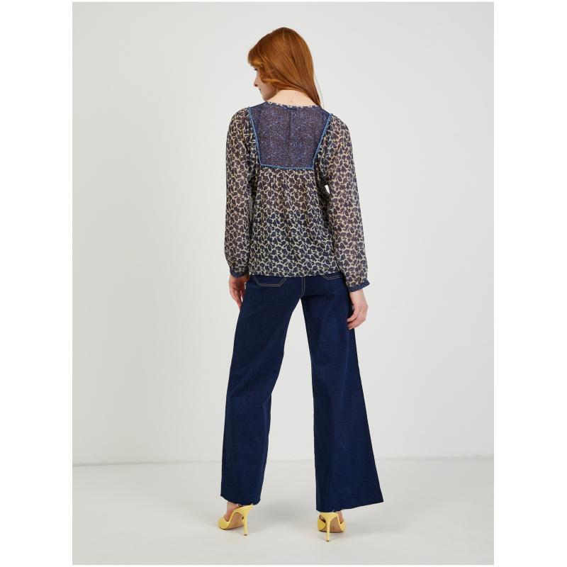 Tmavě modrá dámská vzorovaná halenka