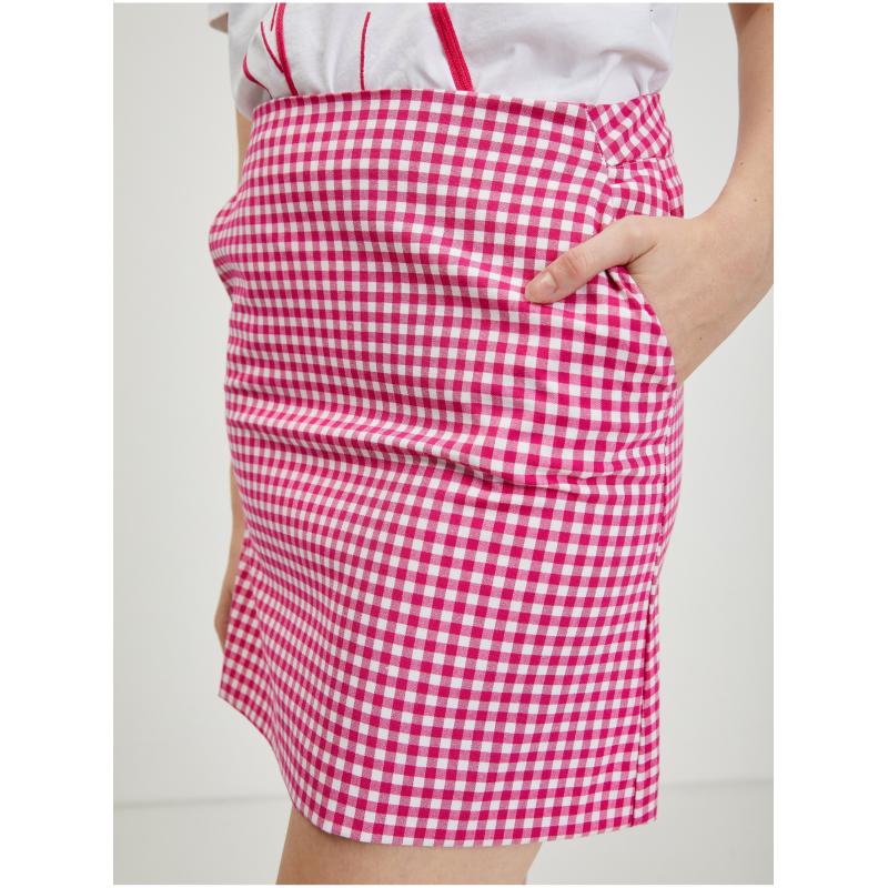 Tmavě růžová dámská kostkovaná mini sukně