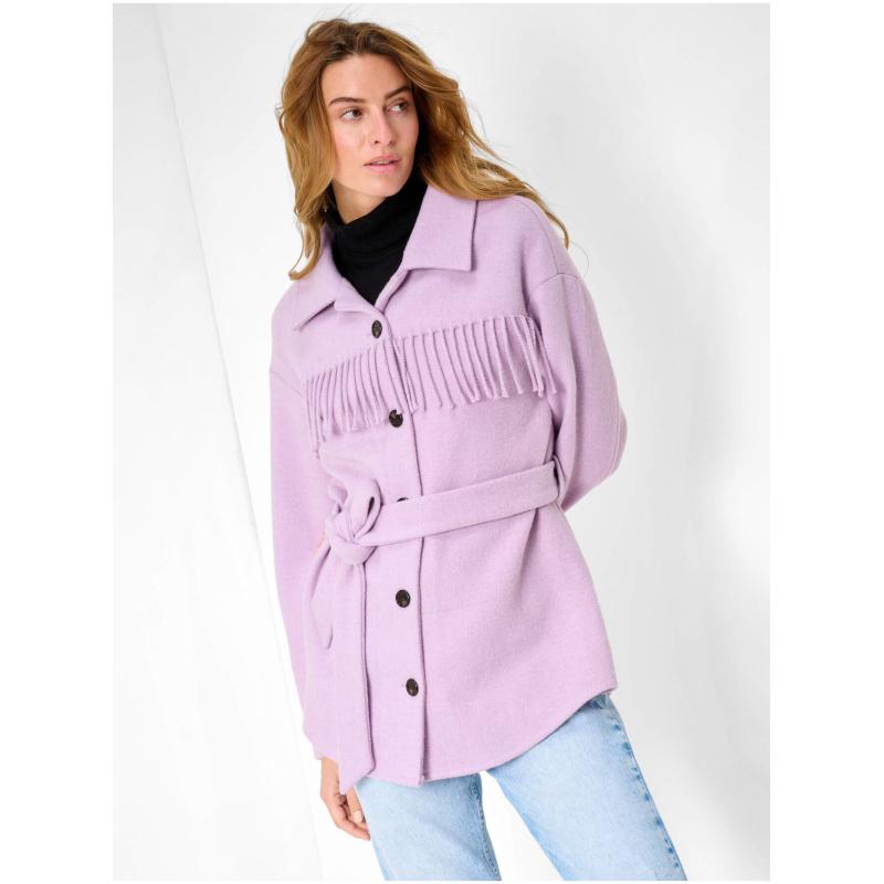 Světle fialová košilová bunda s třásněmi