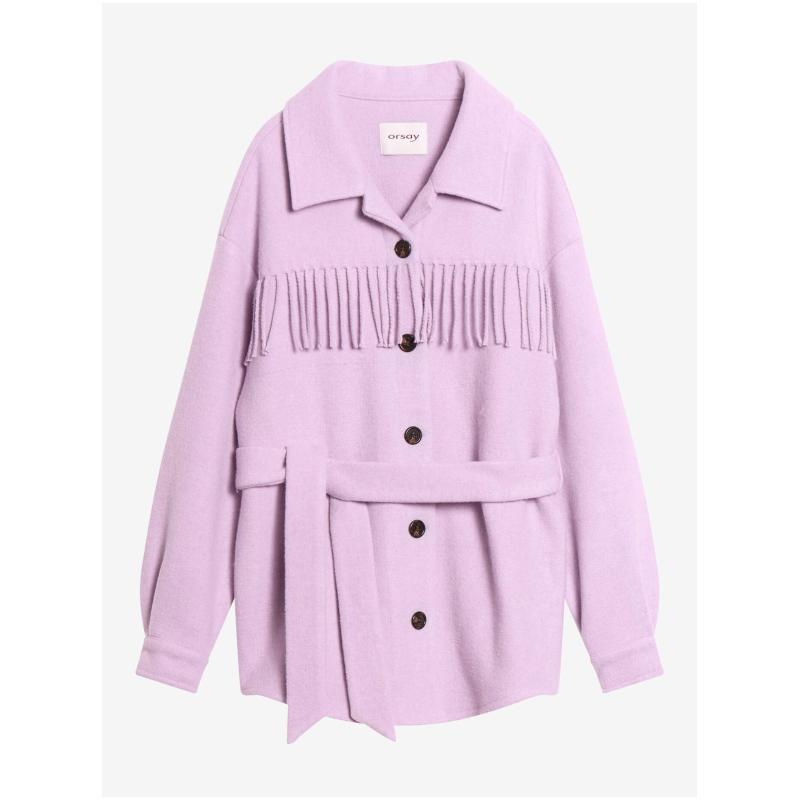 Světle fialová košilová bunda s třásněmi