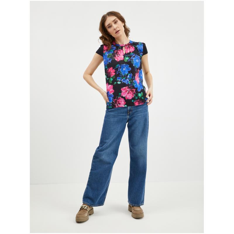 Růžovo-černá dámská květovaná halenka