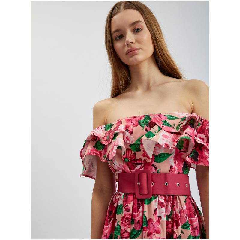 Tmavě růžové dámské květované šaty