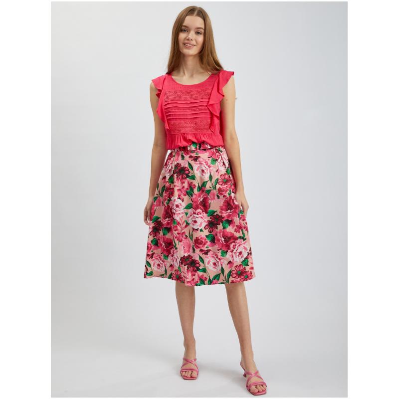 Růžová dámská květovaná sukně