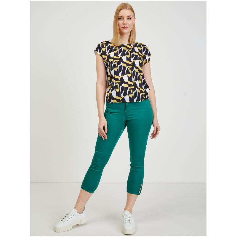 Žluto-modré dámské vzorované tričko