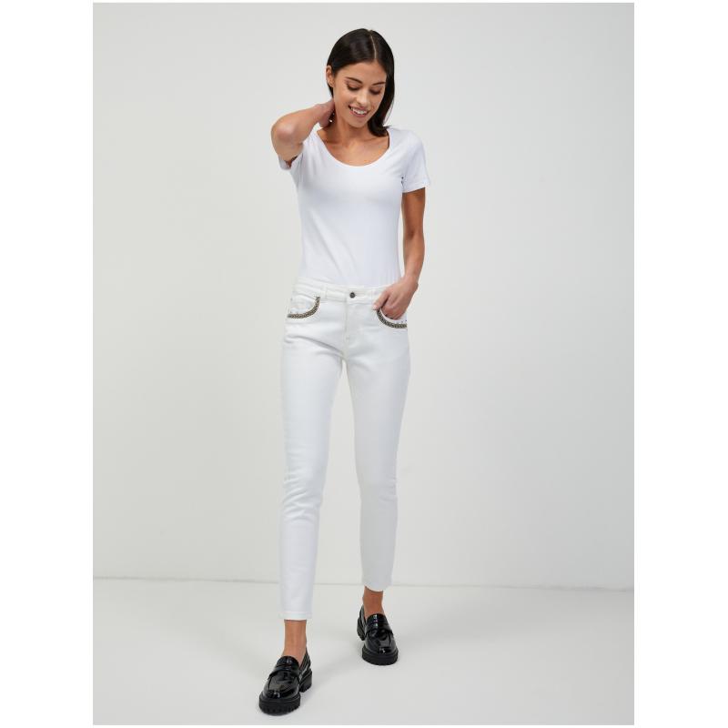 Fehér, rövidre szabott skinny fit farmer