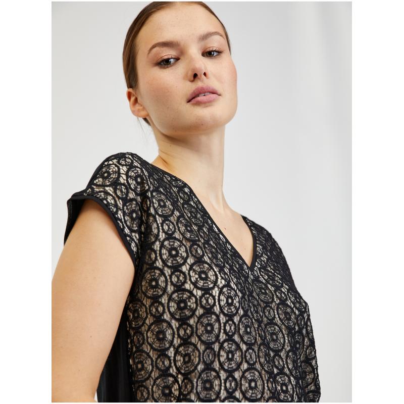 Béžovo-černé dámské krajkové tričko