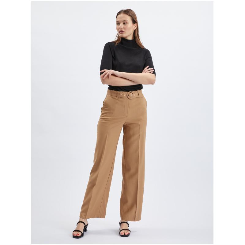 Svetlohnedé dámske nohavice s opaskom