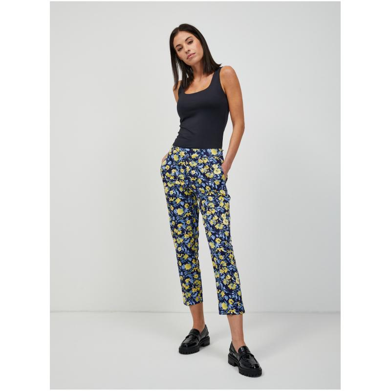 Žluto-modré květované zkrácené kalhoty