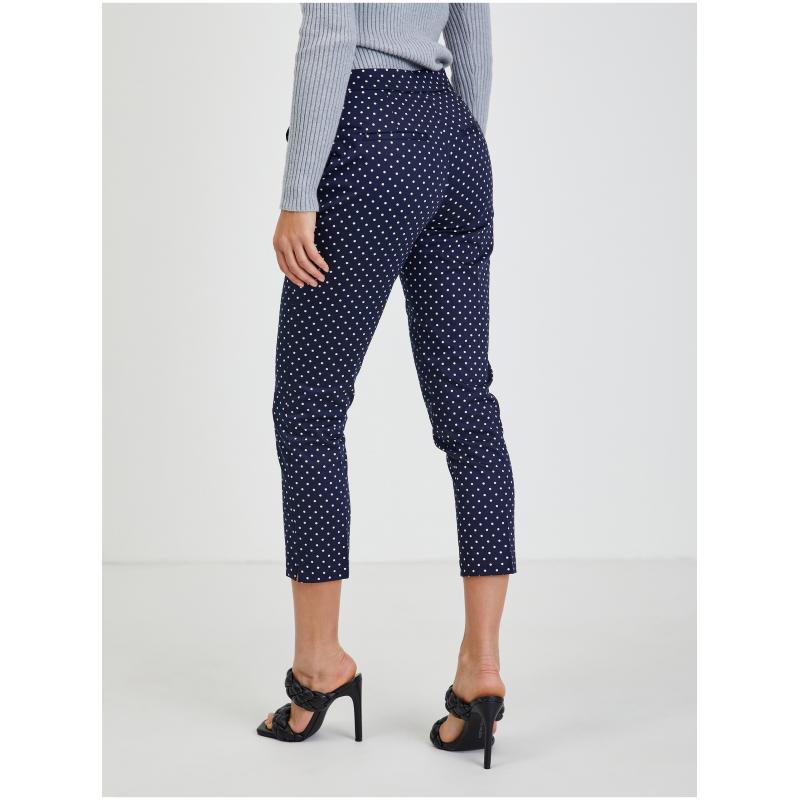 Tmavě modré dámské puntíkované zkrácené kalhoty