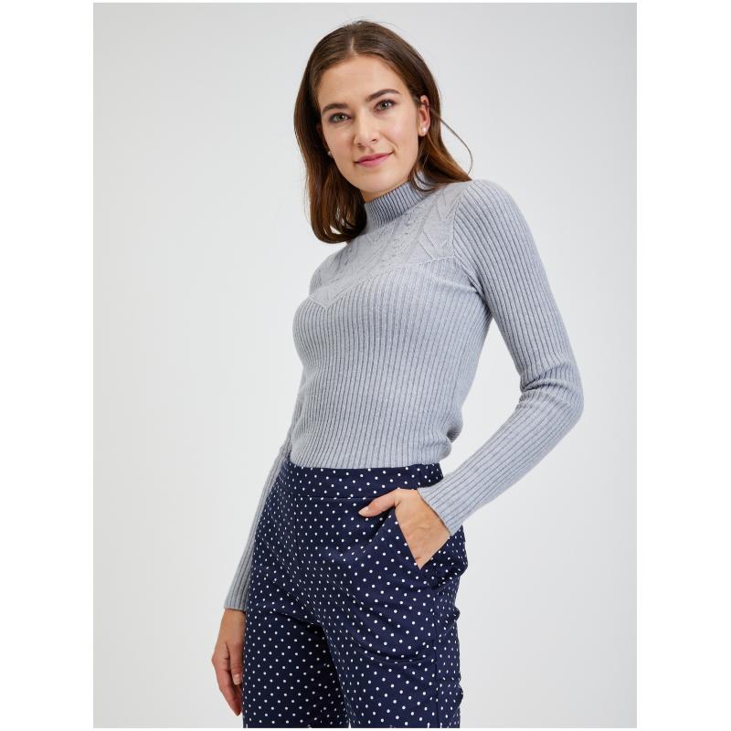 Tmavě modré dámské puntíkované zkrácené kalhoty