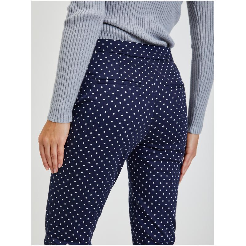 Tmavě modré dámské puntíkované zkrácené kalhoty