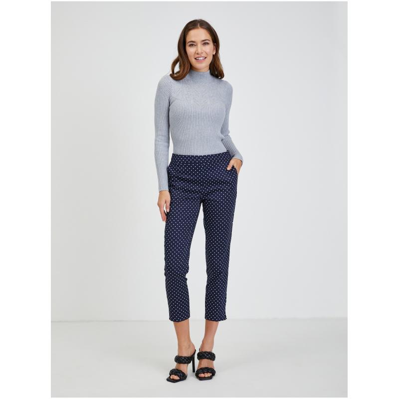 Tmavě modré dámské puntíkované zkrácené kalhoty