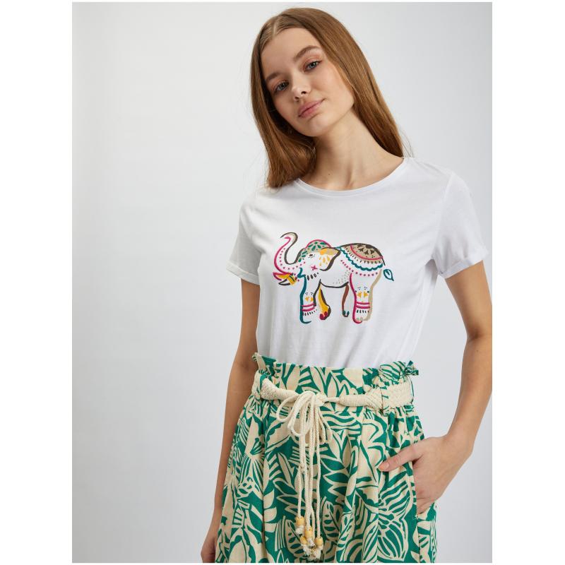 Krémovo-zelené dámské vzorované kraťasy s příměsí lnu