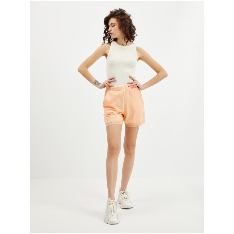 Oranžové dámské teplákové kraťasy s krajkou