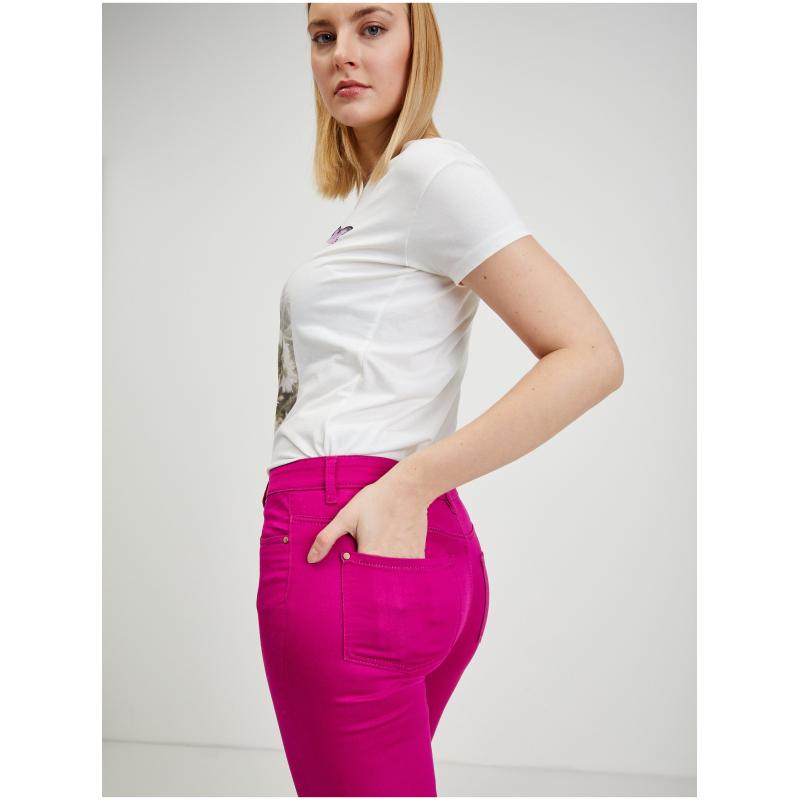 Tmavě růžové dámské zkrácené kalhoty