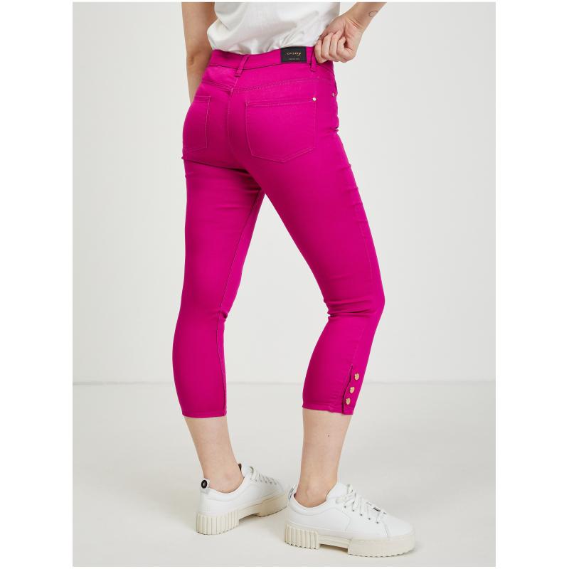 Tmavě růžové dámské zkrácené kalhoty