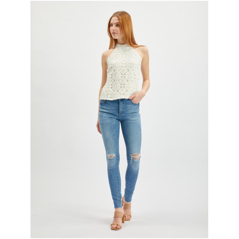Krémszínű női csipke felső