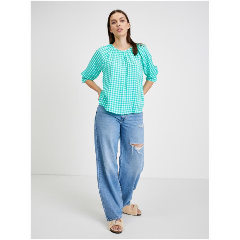 Světle zelená kostkovaná halenka