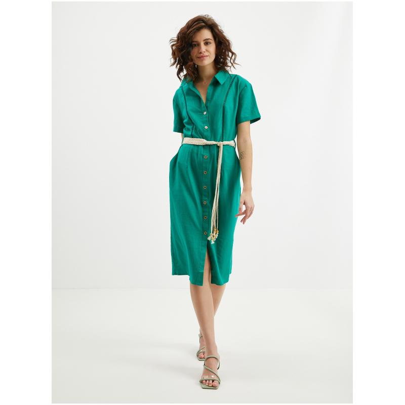 Zelené dámske ľanové šaty