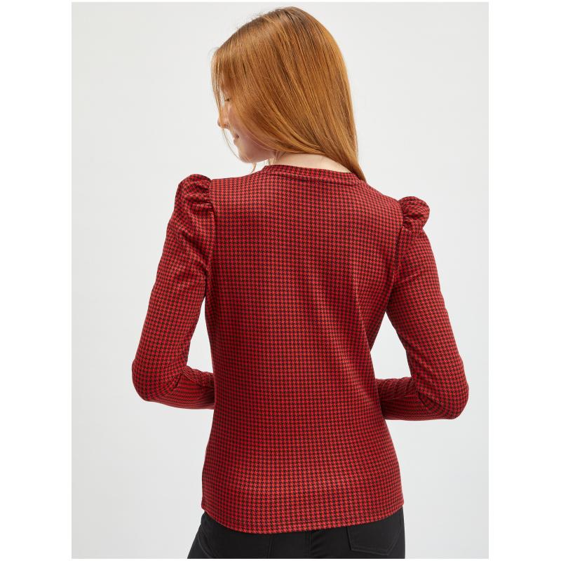 Piros női hosszú ujjú, mintás póló