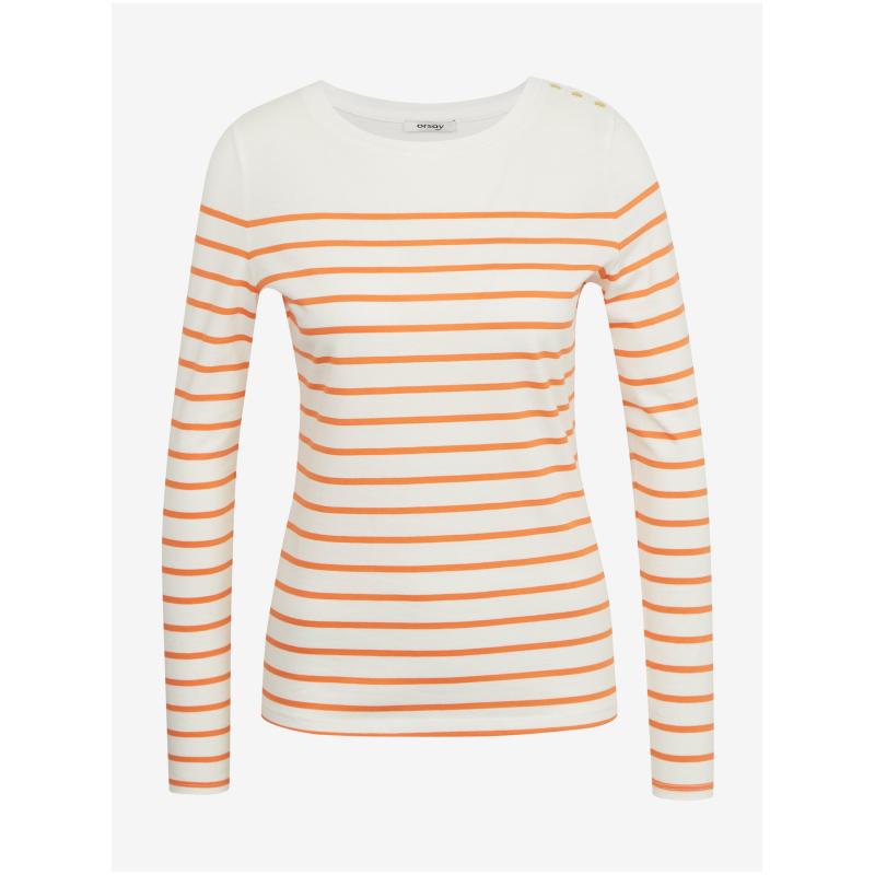 Oranžovo-bílé dámské pruhované tričko