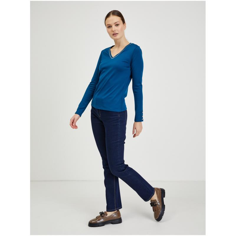 Modré dámske tričko s dlhým rukávom