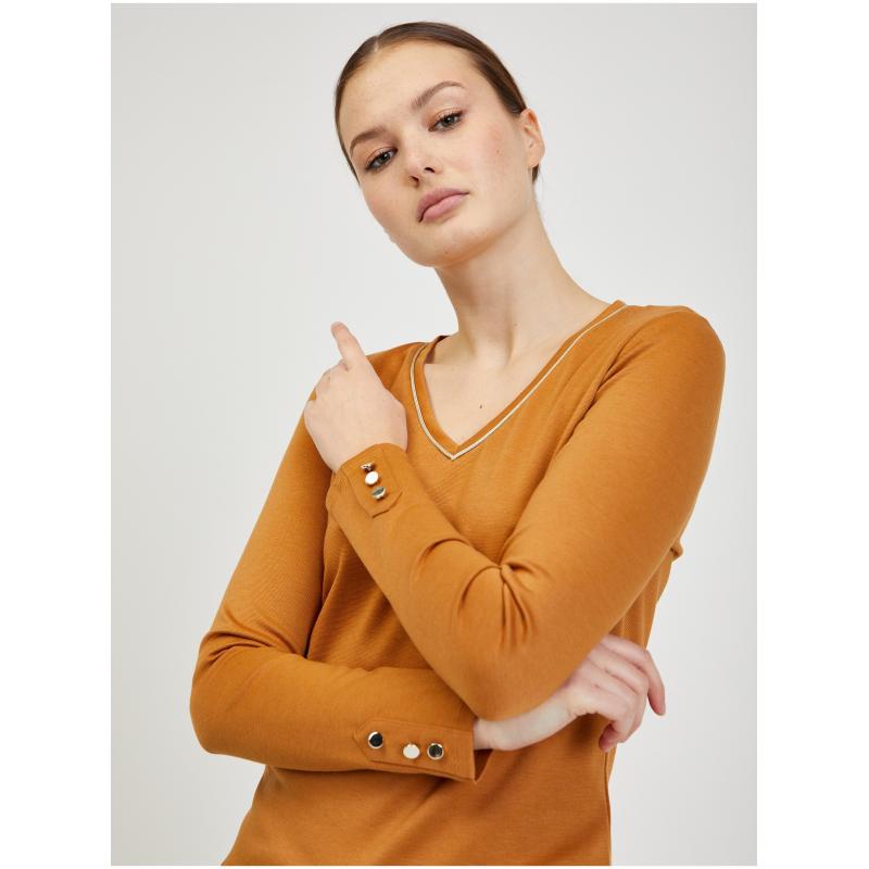 Hnědé dámské tričko s dlouhým rukávem