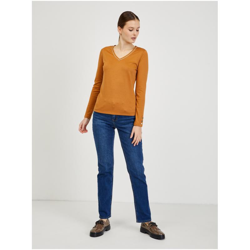 Hnědé dámské tričko s dlouhým rukávem