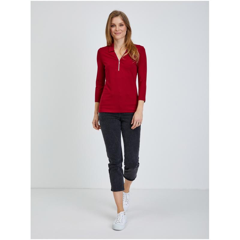 Piros színű háromnegyedes ujjú póló