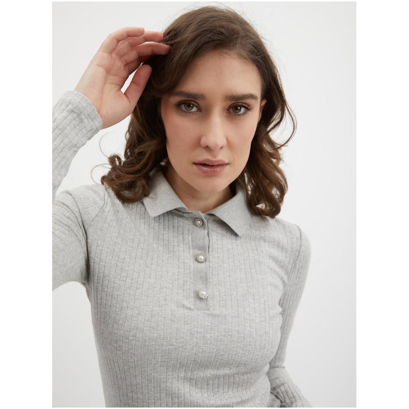 Světle šedé dámské žíhané polo tričko