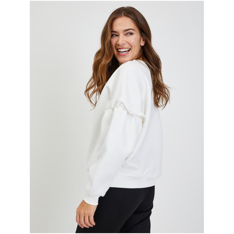 Fehér női túlméretezett pulóver ballonos ujjú ballon ujjakkal