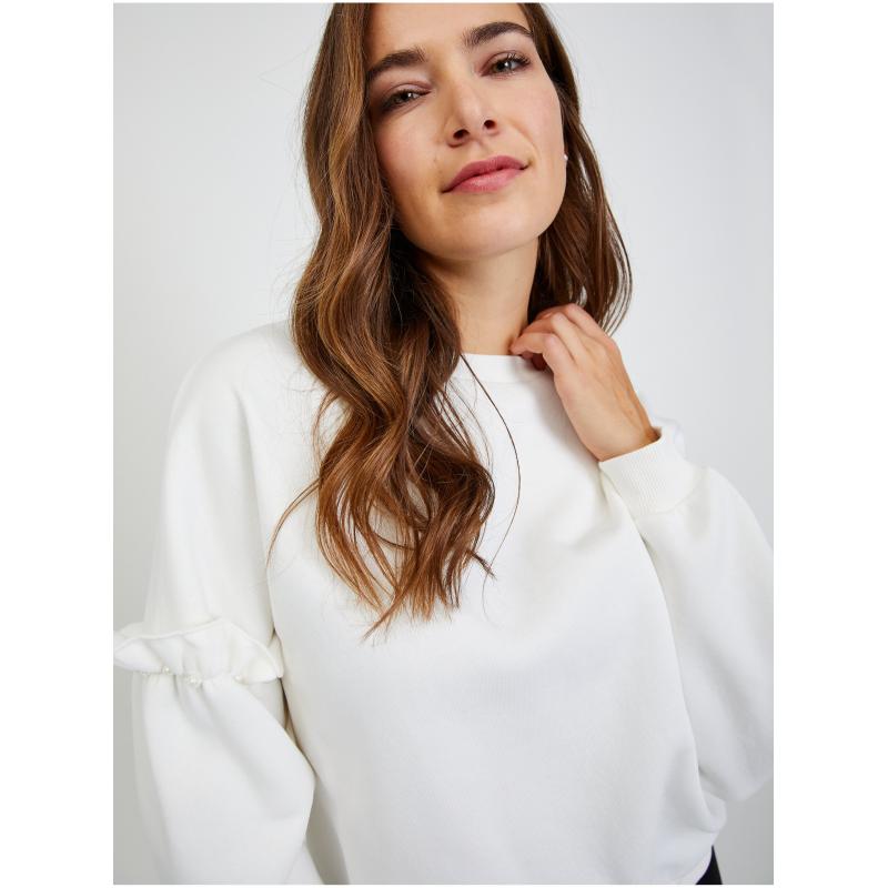Fehér női túlméretezett pulóver ballonos ujjú ballon ujjakkal