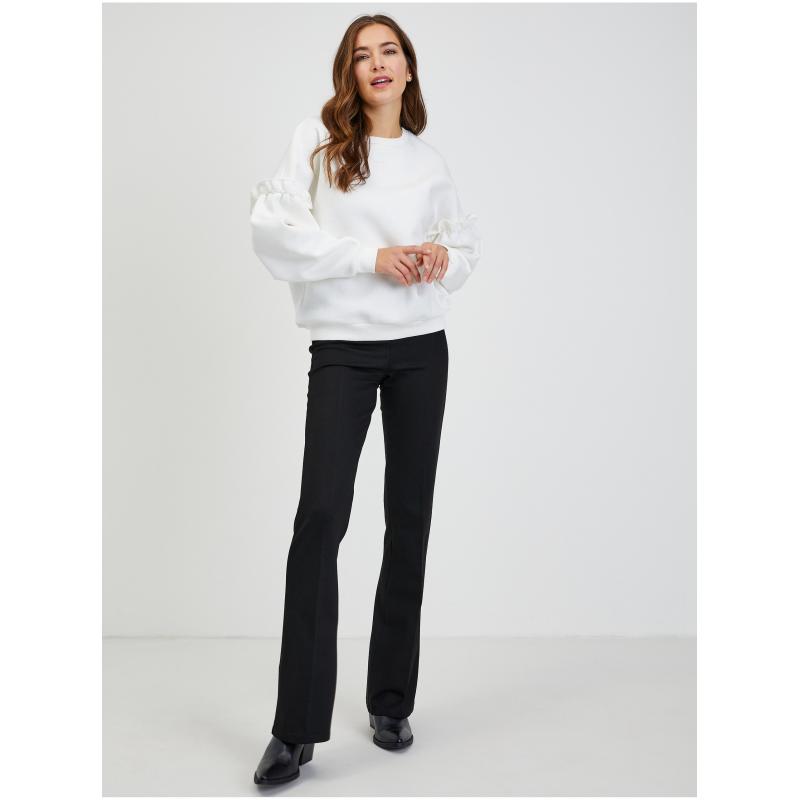 Fehér női túlméretezett pulóver ballonos ujjú ballon ujjakkal