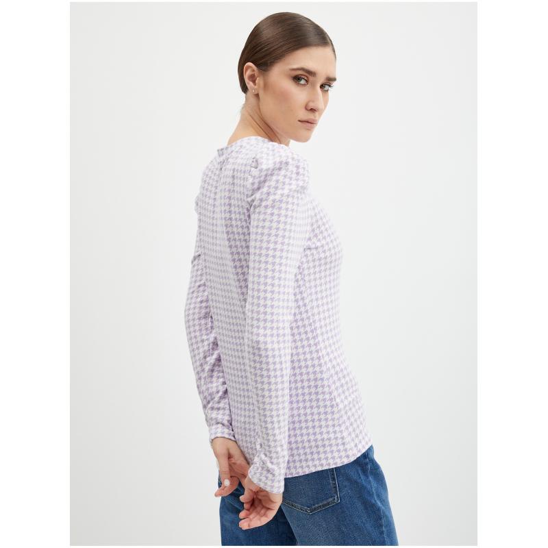 Světle fialový dámský lehký kostkovaný svetr